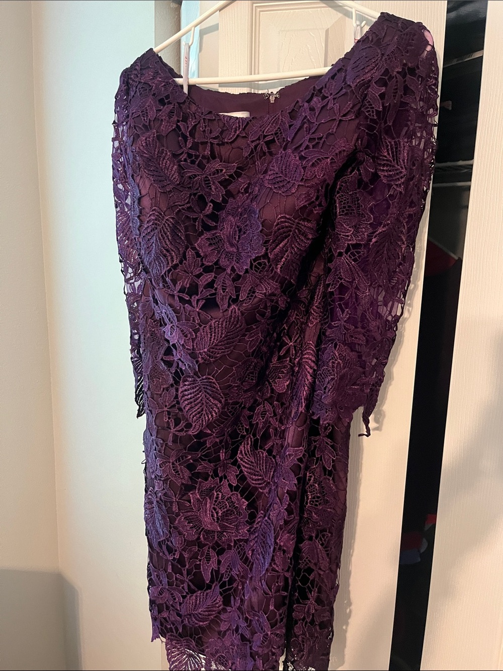 JJs House Deep Purple Floral Lace Long Sleeve Dress